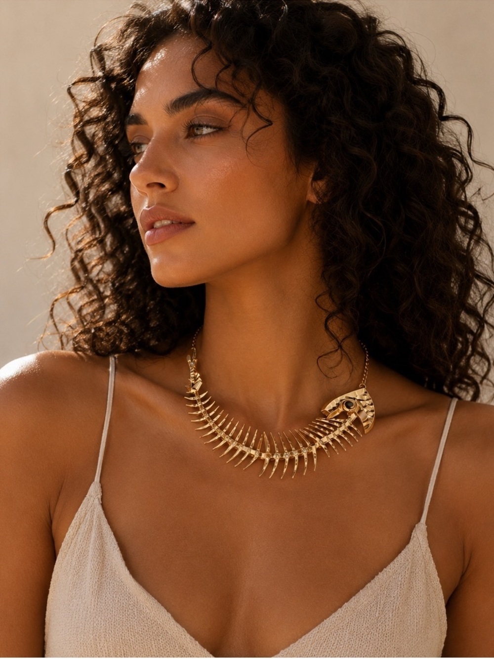 Gold Fishbone Statement Necklace